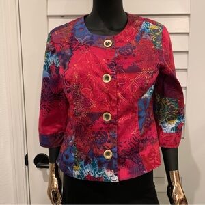 Coldwater Creek Burgundy and Teal Floral Jacket